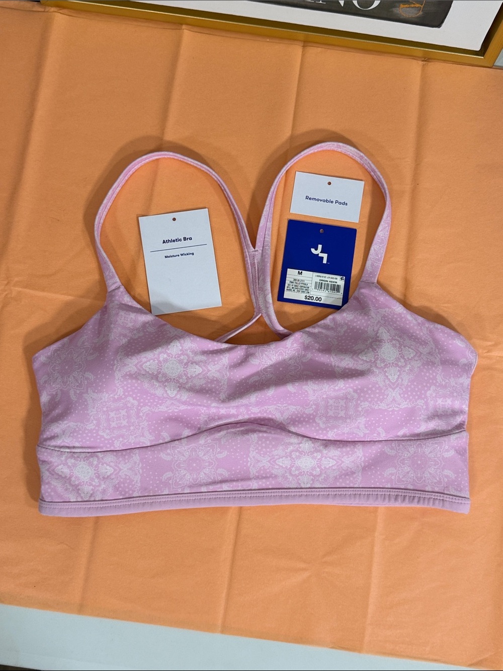 JoyLab Pink Paisley-Print Athletic Bra with Removable Pads